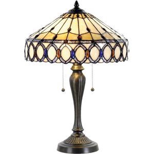 LumiLamp Tiffany Tafellamp  Ø 40*58 cm E27/max 2*60W - Beige Bruin Glas in lood