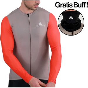 Queciao Fietsshirt Lange Mouwen – Winter Jersey – Heren/Dames/Kids – Oranje-Sahara – Ademend & Warm