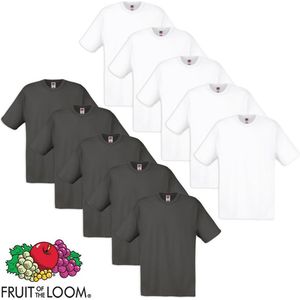 Fruit of the Loom T-shirt 100% katoen 10 stuks wit en grafiet Maat XL