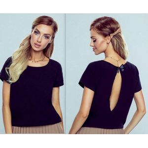 Ilza- viscose blouse met een sexy split op de rug - zwart S