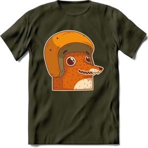 Safety fox T-Shirt Grappig | Dieren vos Kleding Kado Heren / Dames | Animal Skateboard Cadeau shirt - Leger Groen - M