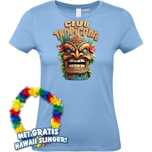 Dames t-shirt Tiki Masker | Toppers in Concert 2024 | Club Tropicana | Hawaii Shirt | Ibiza Kleding | Lichtblauw Dames | maat XL