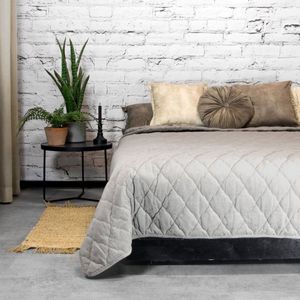 JENNY - Bedsprei - Ruitmotief - Heerlijk zacht - Light grey - 240x280