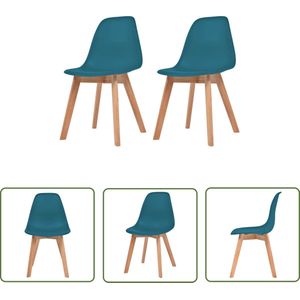 The Living Store Eetkamerstoelen 2 st kunststof turquoise - Eetkamerstoelen - Turkoois Meubels - Plastic Stoelen - Houten Poten - Comfortabele Stoelen