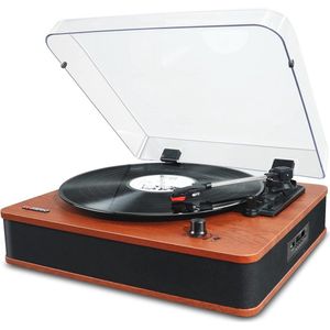 Vintage Bluetooth Platenspeler met Stereoluidsprekers - Draaitafel met 3 Snelheden en FM-Radio