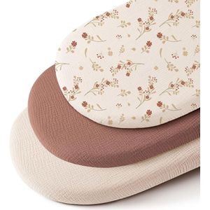 Universele Wieglaken Set - Roodbruin/Roodbruin Bloem/Crème - Hoeslaken Baby - 3-pak - 40x80 cm elastisch