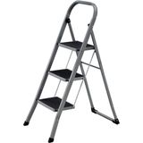 SONGMICS 3-sporten ladder, vouwladder, sportbreedte 20 cm, antislip rubber, met handvat, draagvermogen 150 kg, staal, grijs en zwart