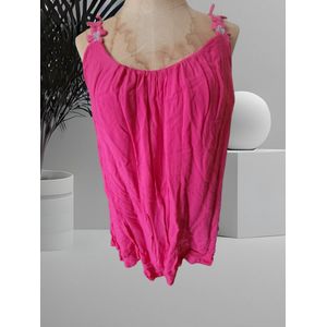 Dames top met bloembandjes fuchsia roze One size 38 t/m 44