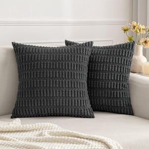 Kussenslopen corduroy set van 2 - vierkant grijs - 60 x 60 cm - rustiek modern - boerderij boho - woonkamer slaapkamer .