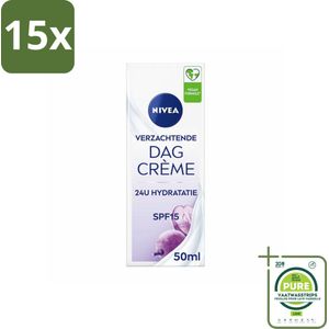 15 x NIVEA - Essentials Sensitive Dagcrème - Gezichtscrème - SPF 15 - Voor de gevoelige huid - 50 ml - Grootverpakking - Nivea Dagcrème - Gevoelige Huid - Dagcrème SPF 15 - Hydraterende Crème - Kalmerende Crème