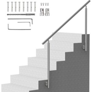 59 Inch/150 cm (L) Buitentrapleuning, Trapleuningset van Roestvrij Staal met Montage, Dubbel Paalontwerp voor Senioren, Ideaal voor Veranda, Terras, Zijmontage