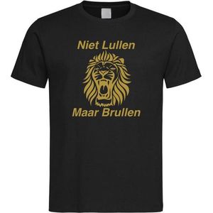 Zwart WK 2022 voetbal T-shirt met “ Niet Lullen Maar Brullen “ print Goud maat XXXL