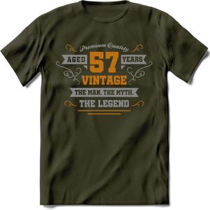 57 Jaar Legend T-Shirt | Goud - Zilver | Grappig Verjaardag Cadeau | Dames - Heren | - Leger Groen - S