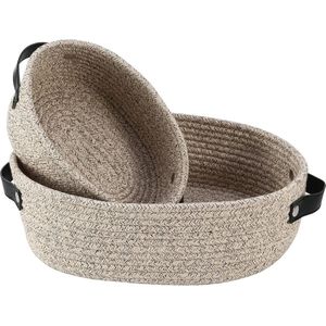 Kleine Geweven Mand Met Handvat Katoen Ovale Touw Manden - Opslag Mand Kat Mand Weinig Organizer - Boho Wasmand Kinderkamer - Baby Hond Speelgoed Geschenken - 2Pack