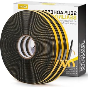 Afdichtingstape voor deuren en ramen - zelfklevende rubberen schuimafdichtstrips - tochtstopper voor raamdeur - weerstrip - 6 mm x 1.5 mm - totaal 20m - zwart