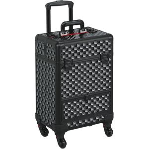Aluminium Cosmeticakoffer en Trolley - Zwart 34 x 24 x 55 cm - Make-upkoffer en Beauty Case