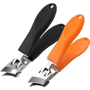 2 stuks brede bekopening, anti-spat schuine nagelknipper, nagelknipper voor ingegroeide nagels, dikke teennagels, lange steel, anti-spat nageltrimmer, teennagelknipper voor vrouwen en mannen (oranje en zwart) Oranje, zwart