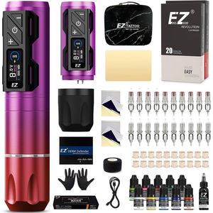 Professionele Tattoo Machine Kit met Draadloze Pen, 20 Naalden en 11 Kleuren Inkt