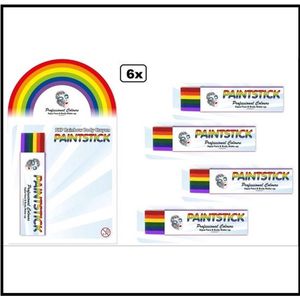 Thema party - 6x Regenboog-stick schmink - Rainbow thema feest festival pride party gezicht schmink