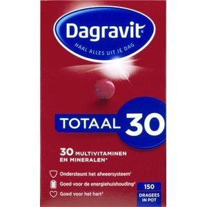 Dagravit Totaal 30 Multivitaminen - Vitamine A, C en het mineraal selenium ondersteunen het afweersysteem - 150 dragees