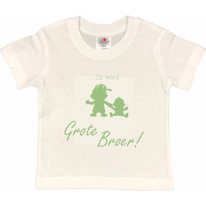 Shirt Aankondiging zwangerschap Ik word grote broer 2.0 | korte mouw | Wit/sage green (saliegroen) | maat 98/104 zwangerschap aankondiging bekendmaking Baby big bro brother