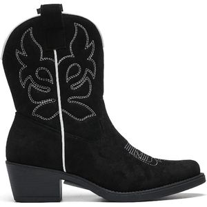 SmileFavorites® Dames Cowboylaarzen met Hak Kort - Zwart - Suedine - Maat 38