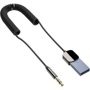 Auto Bluetooth-ontvanger, Bluetooth USB-aux-adapter, Bluetooth 5.0-ontvanger met 3,5 mm AUX-aansluiting en draadloze USB-audioadapter, ingebouwde microfoon, plug-and-play.