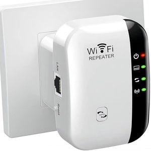 EXCITAT WiFi-repeater - WiFi-versterker - WiFi-bereikversterker - met Ethernet-poort - 300 Mbps - 2,4 GHz - WPS-beveiliging