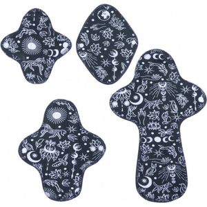 TERRA GAIA - probeerset Gaia print wasbaar maandverband - probeerset wasbare inlegkruisjes - wasbaar -herbruikbaar - 4 stuks - biologische katoen - gemaakt in de EU