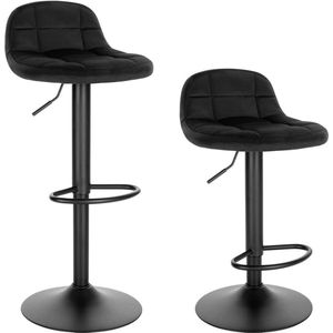 Barkrukken Nadire - Met rugleuning - Barstoelen ergonomisch - Zwart - Verstelbaar in hoogte - Set van 2 - Zithoogte 62-83cm - Velvet