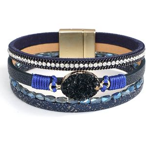 Montebello Armband Kari Blue - Pu Leer - Strass - Zirkonia -19cm