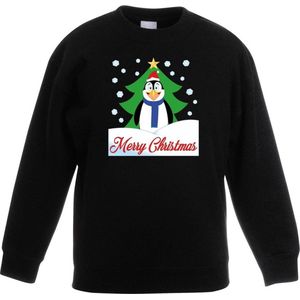 Zwarte kersttrui pinguin voor kerstboom voor jongens en meisjes - Kerstruien kind 170/176