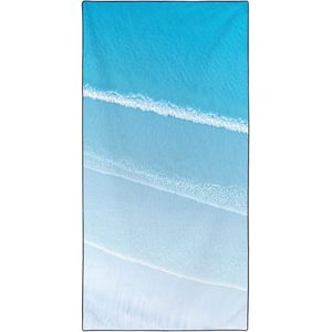 Lichte strandhanddoek 90 x 180 cm - Groot formaat sneldrogende microvezel - Bedrukt met blauwe zee en zandstrand