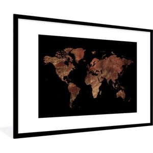 Fotolijst incl. Poster - Wereldkaart - Rood - Goud - 90x60 cm - Posterlijst