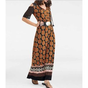 Maxi Viscose Zomer Jurk met uitsparingen van Duitse Modehuis Rick Cardona, Veelkleurig, Maat 36