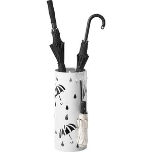 Happyment Ronde Paraplubak Ziva - Parapluhouder metaal - Verwijderbare wateropvangbak - Met haak - Wit - Metaal - 49 x Ø 20cm