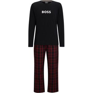 Hugo Boss Easy Long Set - Heren Pyjamaset - Zwart/Donkerrood Geruit - Maat M