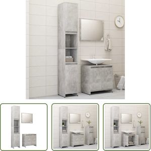 The Living Store Badkamerset Betongrijs - 1 x Hoge kast 30x30x183.5 cm - 1 x Wastafelkast 60x33x61 cm - 1 x Spiegel 60x45 cm