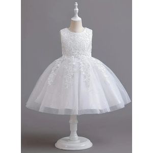 Bruidsmeisjes / Bloemenmeisjes jurk maat 104-110 met bloemenkroon -Bruiloft - Feest