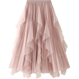 Dames rok - Tule Rok Pink - met elastische - hoge taille - balletrok - plooirok met A-lijn voor bruiloft - feest