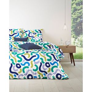 Mistral Home - DEKBEDOVERTREK - katoen renforcé - 140 x 200 cm + 65 x 65 cm - eenpersoons - geometrisch - blauw- Duurzaam