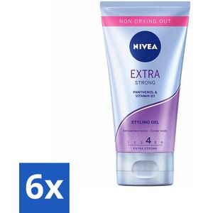 6 x NIVEA - Stylingsgel - Extra Sterk - Betrouwbare Fixatie - 150 ml - Haarstyling Gel - Sterke Fixatie - Styling Gel - Haarverzorging - Vitamine B3