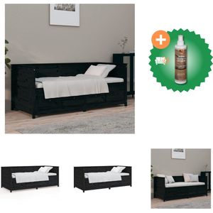 vidaXL Slaapbank 100x200 cm massief grenenhout zwart - Bed - Inclusief Houtreiniger en verfrisser