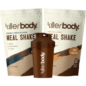 Killerbody Maaltijdshake Voordeelpakket + Shaker - Cookies and Cream & Apple Pie - 2000 gr