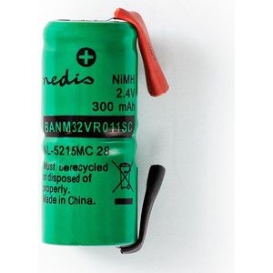 Oplaadbare NiMH-Batterij - 2.4 V DC - Oplaadbaar - 300 mAh - Voorgeladen - 1-Polybag - N/A - Soldeertab - Groen