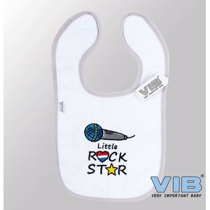 VIB® - Slabbetje Luxe velours - Little Rock Star (Wit-Grijs) - Babykleertjes - Baby cadeau