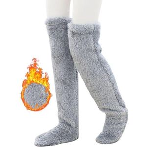 Overknee sokken - thermische sokken - Warme Sokken Voor Dames - Fuzzy Dijhoge Overknee Sokken Voor Winter En Binnen Slapen - Zachte Pluche Kniekousen Met Fluffy Comfort Voor Thuis - Grijs