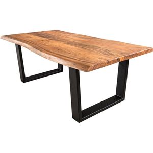 Massief houten salontafel MAMMUT 120cm natuurlijk acacia V-frame zwart 2,5cm tafelblad