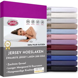 Double Jersey Hoeslaken - Hoeslaken 160x200+30 cm - 100% Katoen  Pruim
