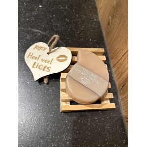 Creaties van Hier - MY FLAME - Body Wash Bar met houten hartje - wit - zeepbar met sponsje en houten tray